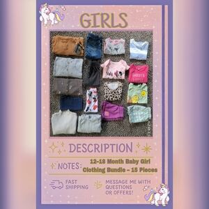 12–18 Month Baby Girl Clothing Bundle – 15 Pieces